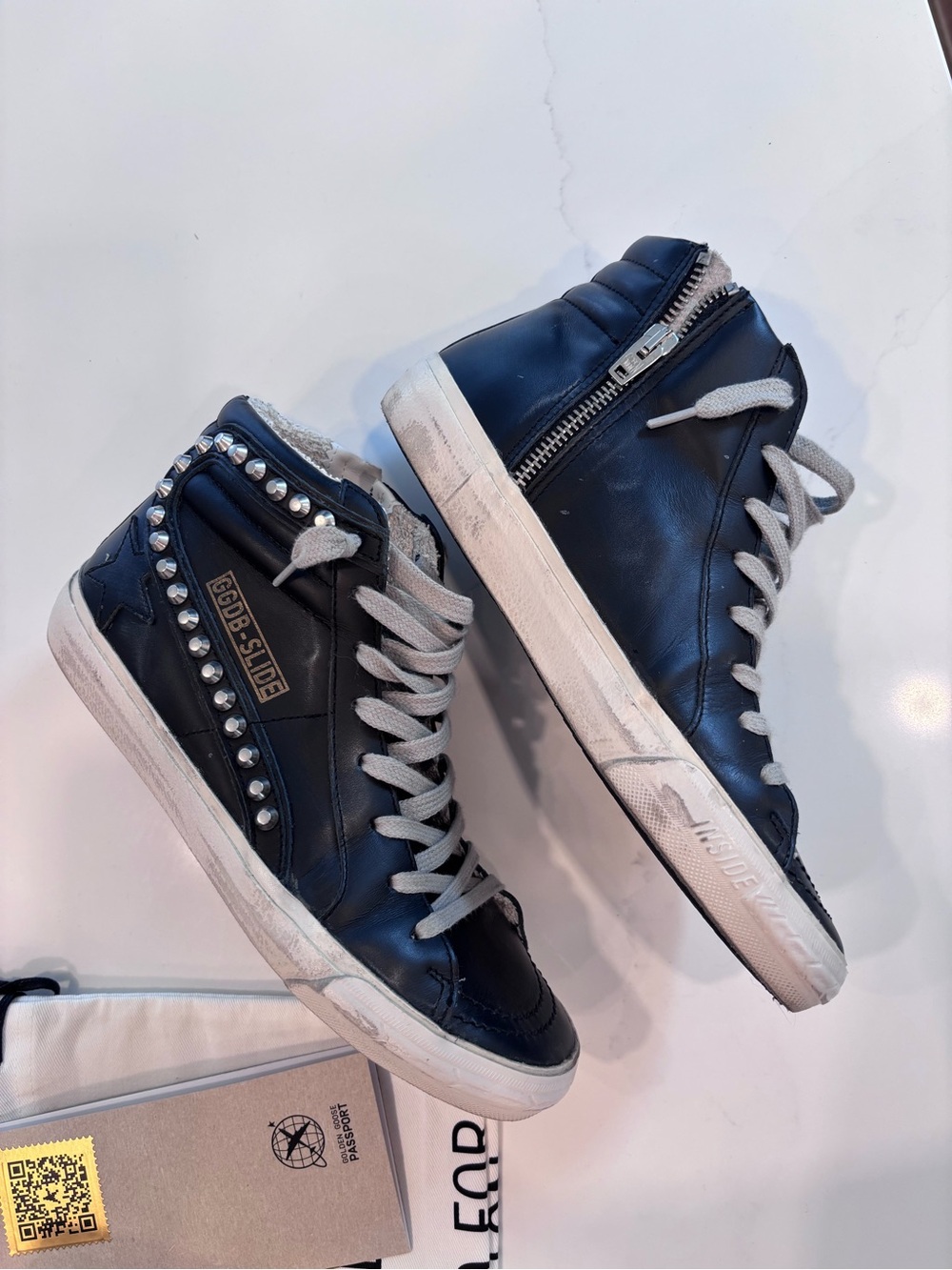 Golden Goose Classic High Top Slide Sneakers Black Studs 38 - Picture 6 of 10